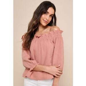 Lulu's Rusty Rose Off the Shoulder Three Quarter Sleeve Top39